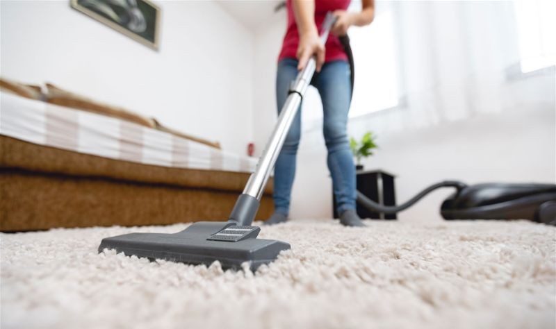 cropped picture of a woman vacuuming a carpet