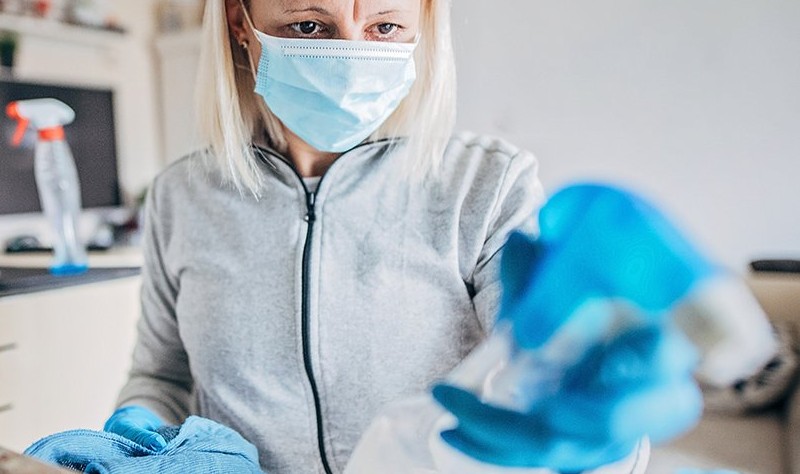 a woman with face mask