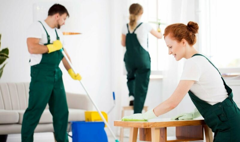 team of professionals sprucing up a residential property