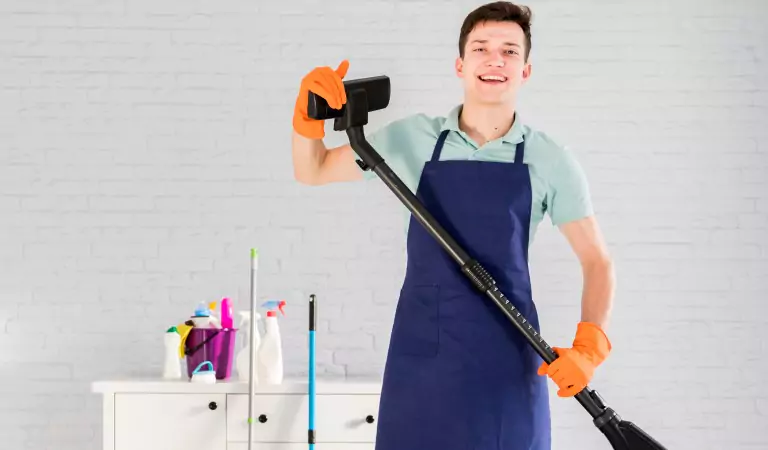 young professional is ready to clean a house