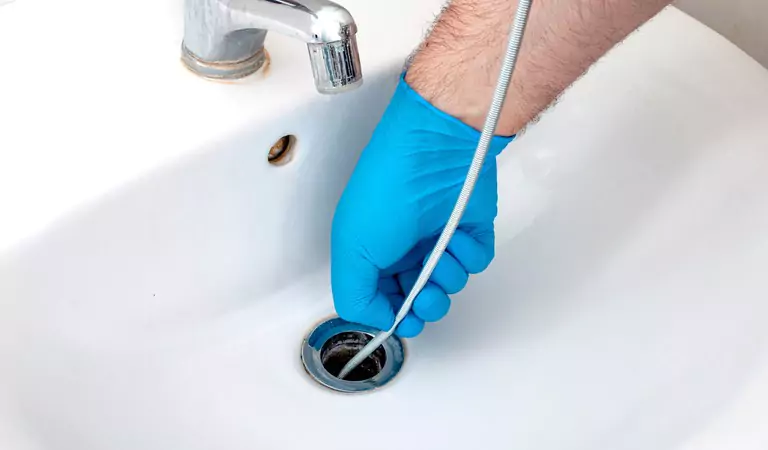 cropped picture of a person cleaning the blocked drain