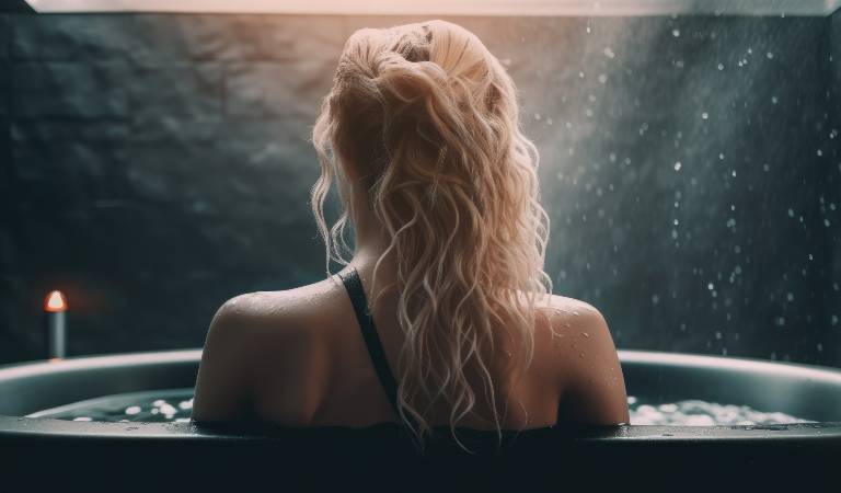 Woman relaxing in her hot tub
