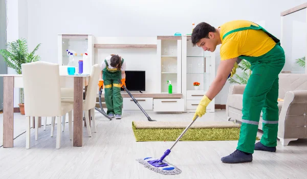 Cleaning professional contractors working at house